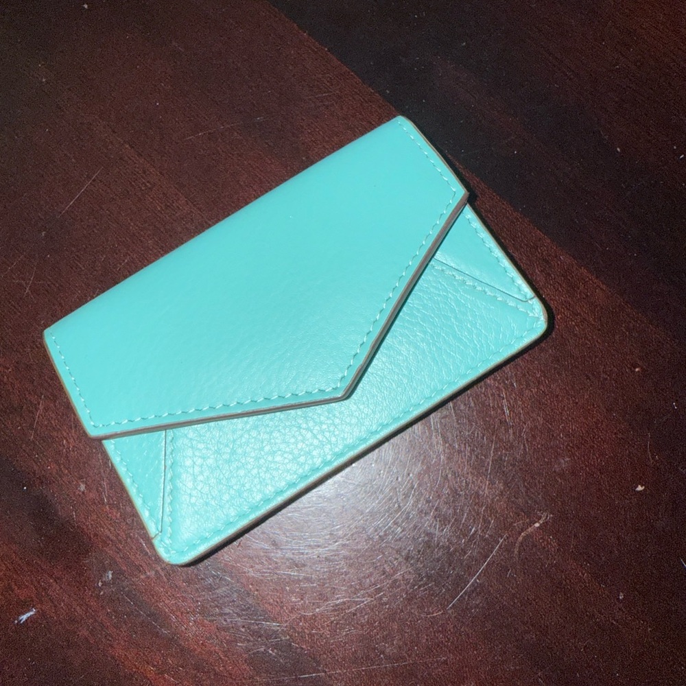 ili New York Geunine Leather Mini Turquoise Envelope Wallet